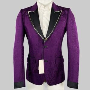 GUCCI Pre-Fall 2018 Size 36 Purple Black Jacquard Wool Silk Sport Coat